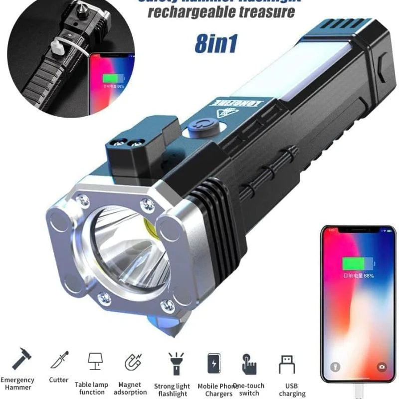 8-in-1 Multi-functional LED Torch, Emergency Window Breaker