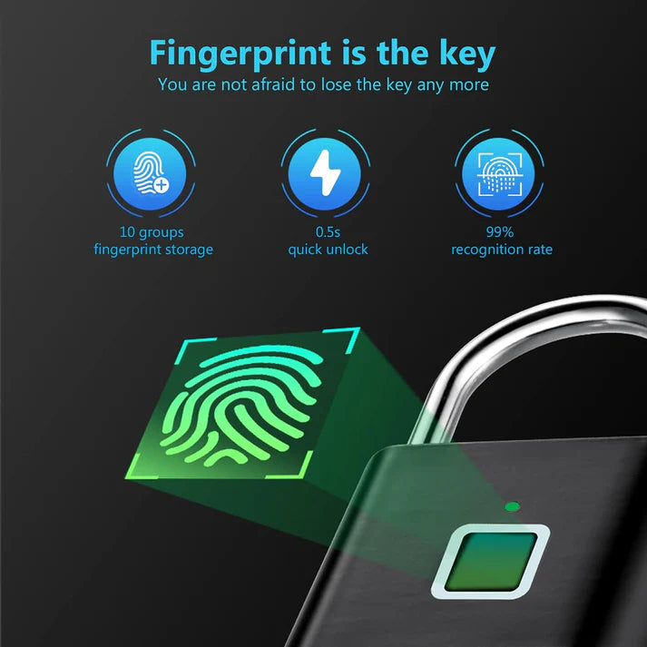 Biometric Fingerprint Padlock – USB Rechargeable, Keyless Security