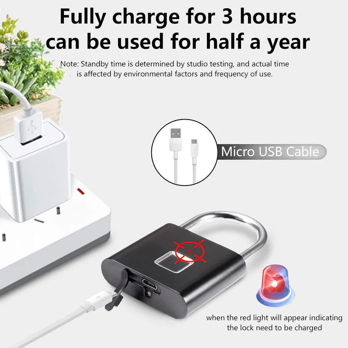 Biometric Fingerprint Padlock – USB Rechargeable, Keyless Security