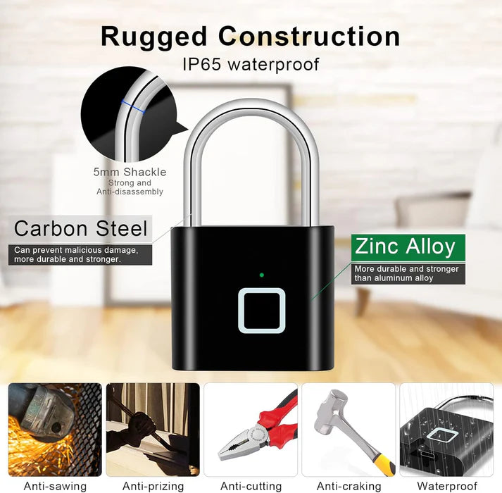 Biometric Fingerprint Padlock – USB Rechargeable, Keyless Security
