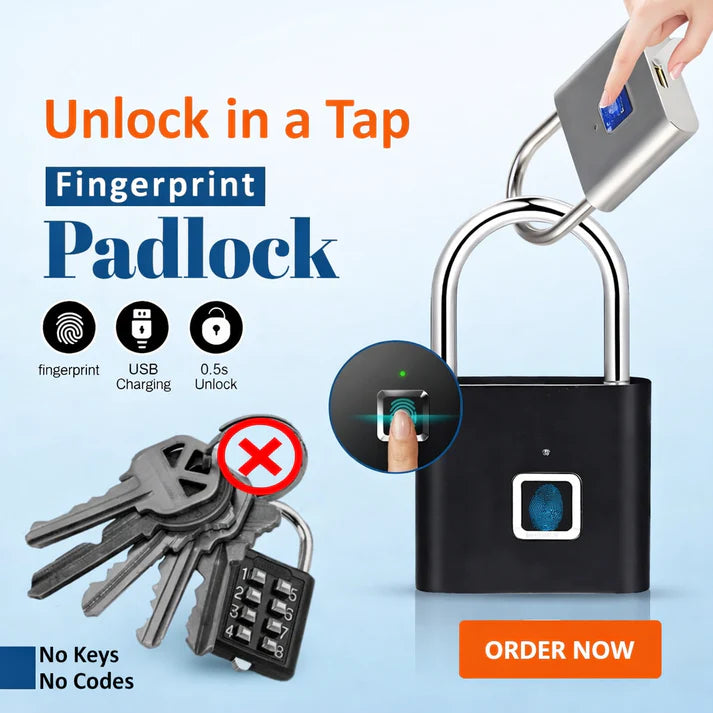 Biometric Fingerprint Padlock – USB Rechargeable, Keyless Security